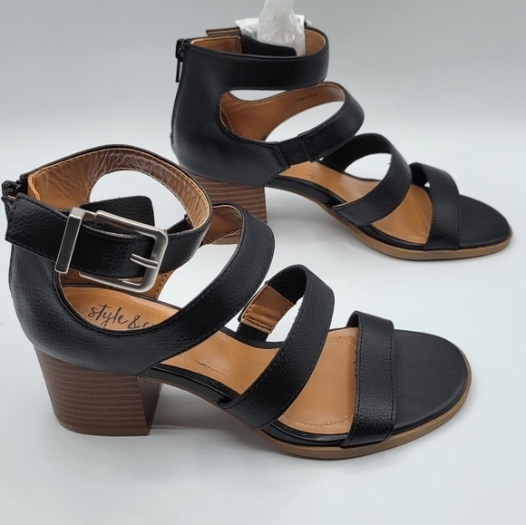 Style & Co Naomi Block Heel Open Toe Black Sandals 6 - Picture 1 of 9
